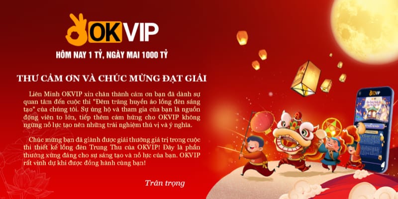 Thư cám ơn đã tham gia sự kiện và đồng hành cùng liên minh OKVIP